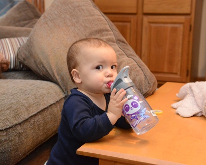 JB drinking from a water bottle